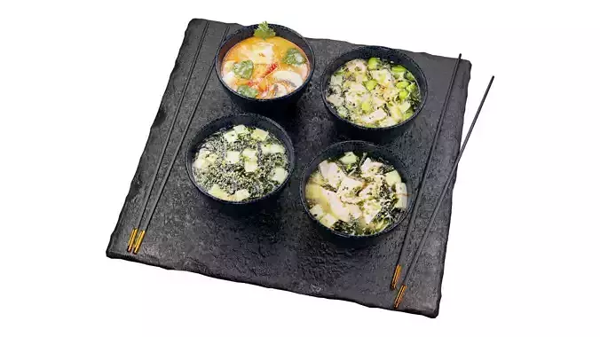set of Asian soups in PBR Low-poly 3D model