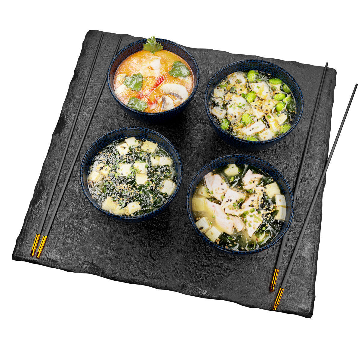 set of Asian soups in PBR Low-poly 3D model_1