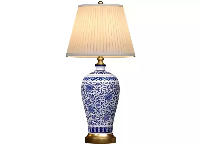 High Table Lamp FLORY Blue Ginger Jar Oriental Ceramic Lotos 3D model