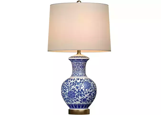 Jennifer Ginger Jar Blue Ceramic Table Lamp Lotos Pattern 3D model