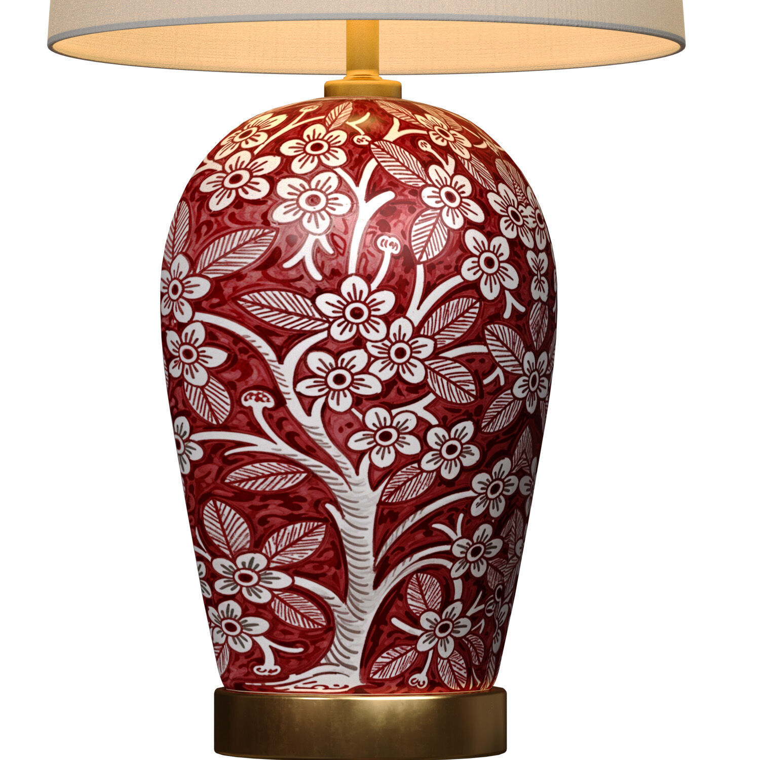Handmade Sakura Bird Red Ginger Jar Ceramic Table Lamp 3D model_2