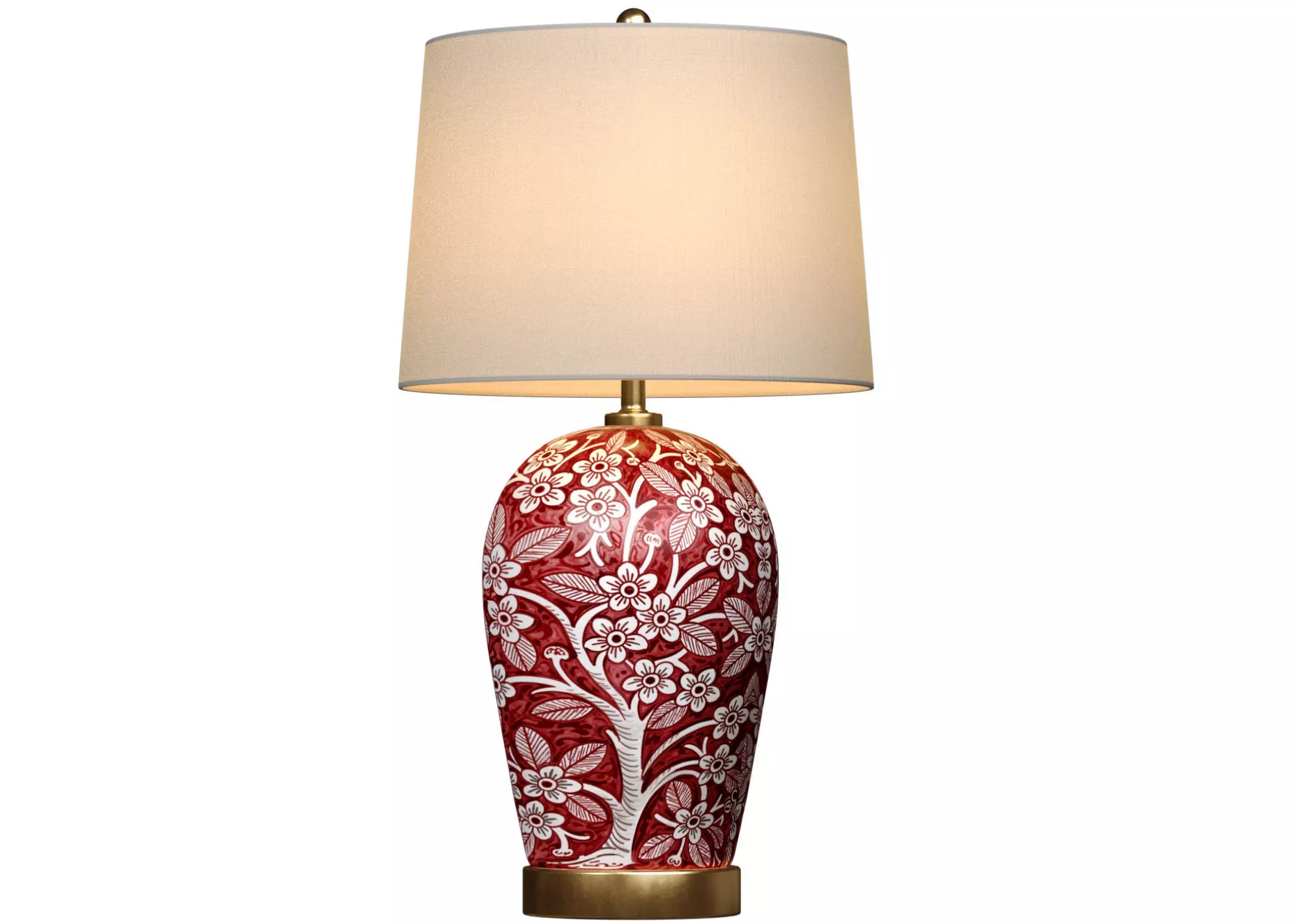 Handmade Sakura Bird Red Ginger Jar Ceramic Table Lamp 3D model_0