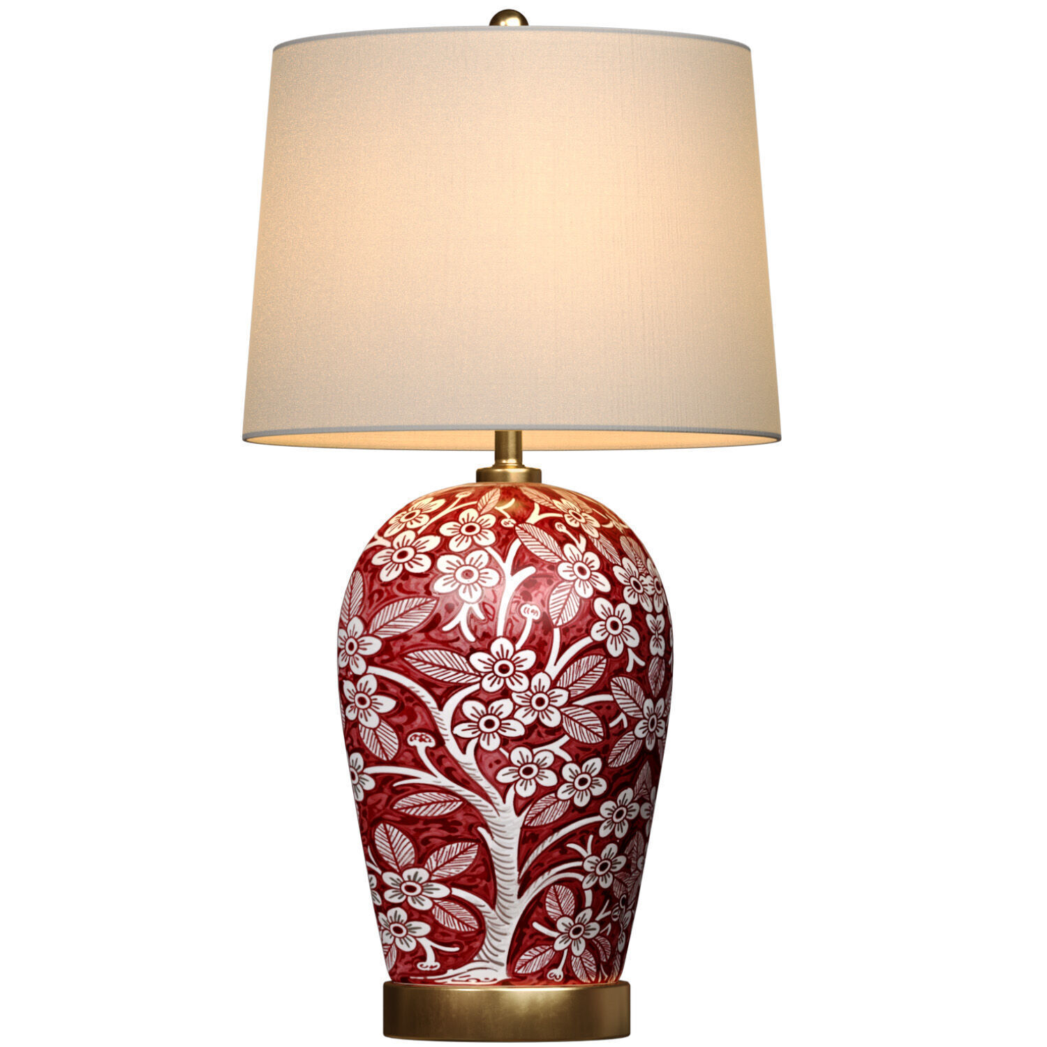 Handmade Sakura Bird Red Ginger Jar Ceramic Table Lamp 3D model_1