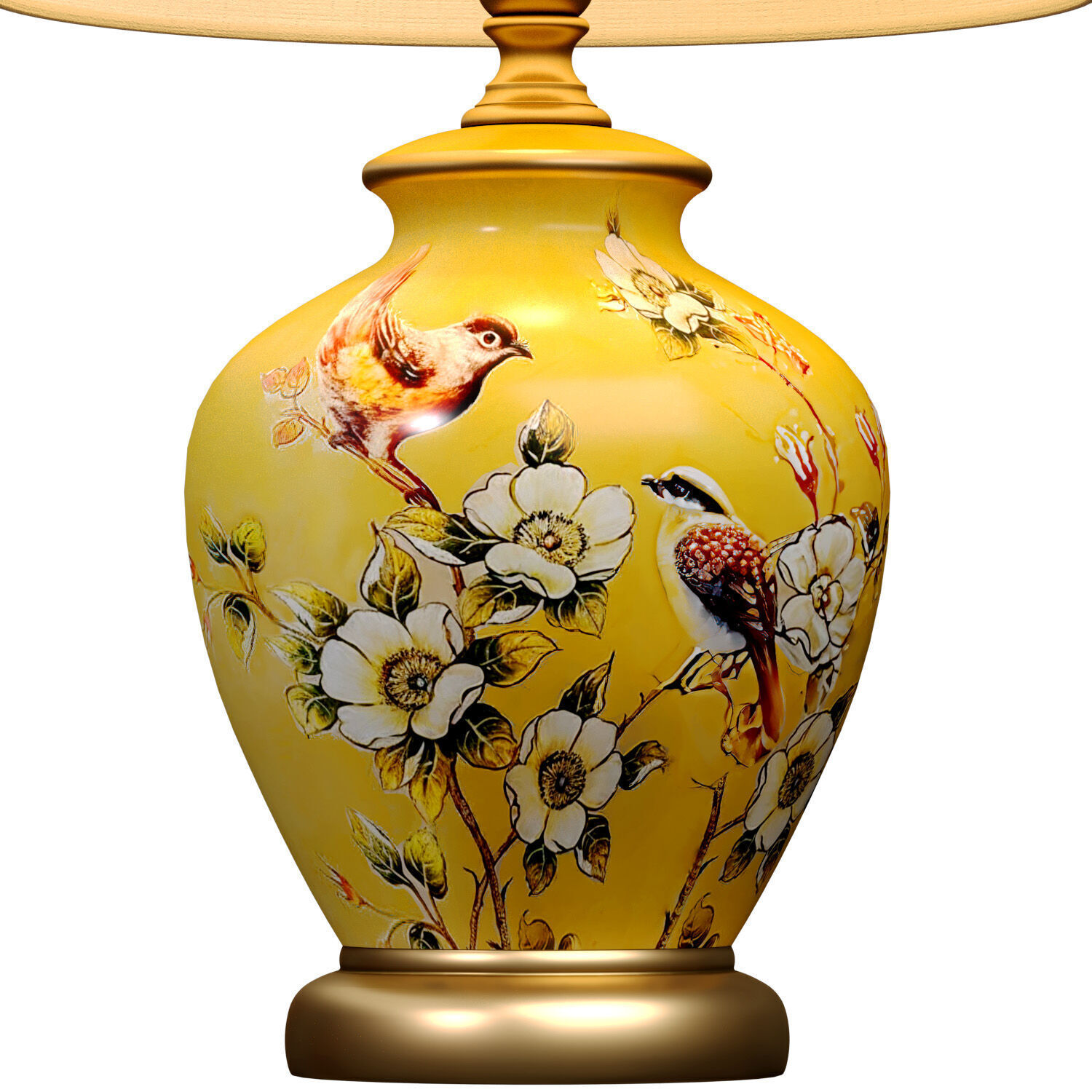 Debby Yellow Ginger Jar ceramic table lamp flower birds pattern 3D model_2