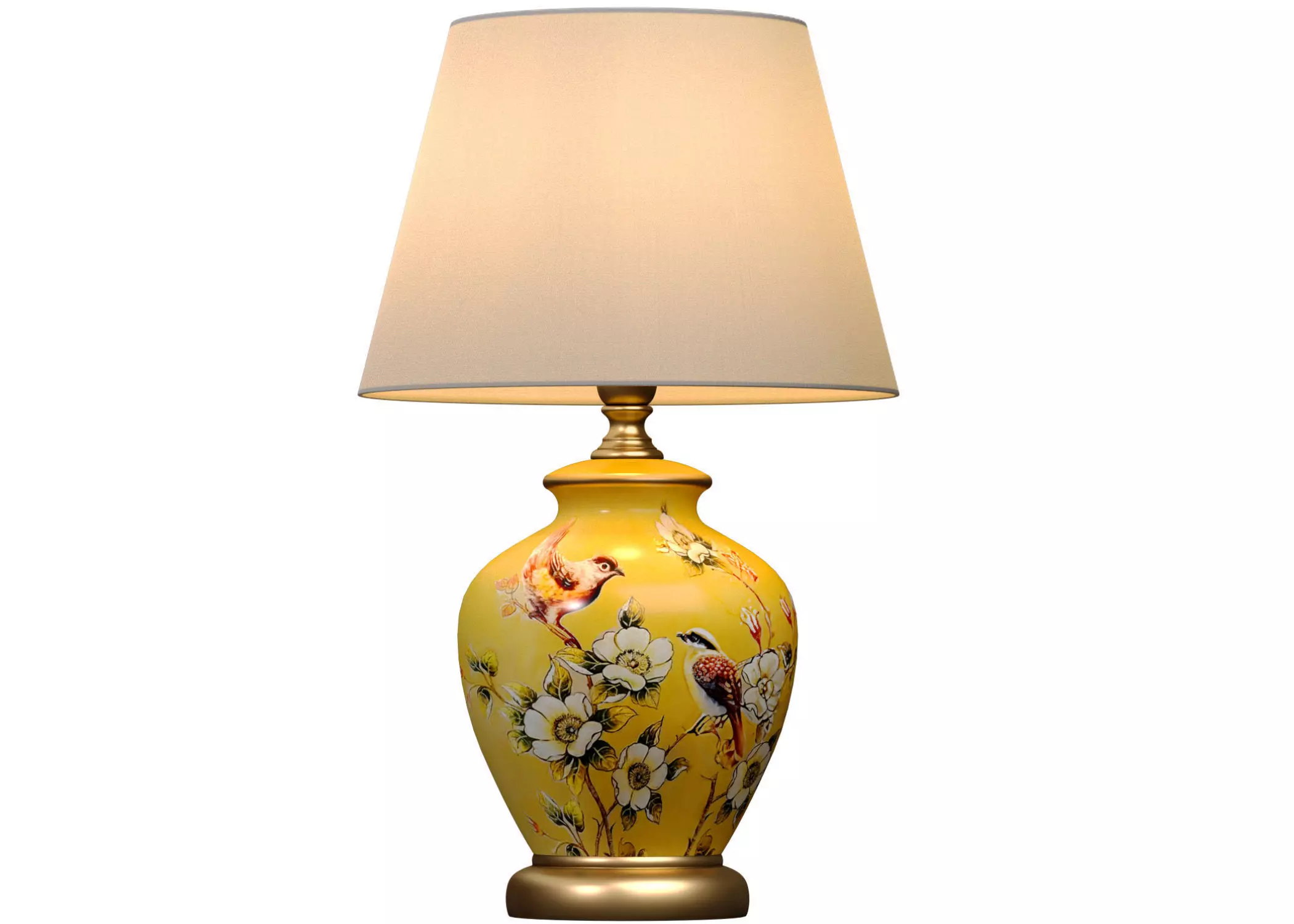 Debby Yellow Ginger Jar ceramic table lamp flower birds pattern 3D model_0