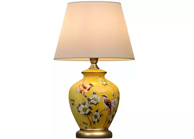 Debby Yellow Ginger Jar ceramic table lamp flower birds pattern