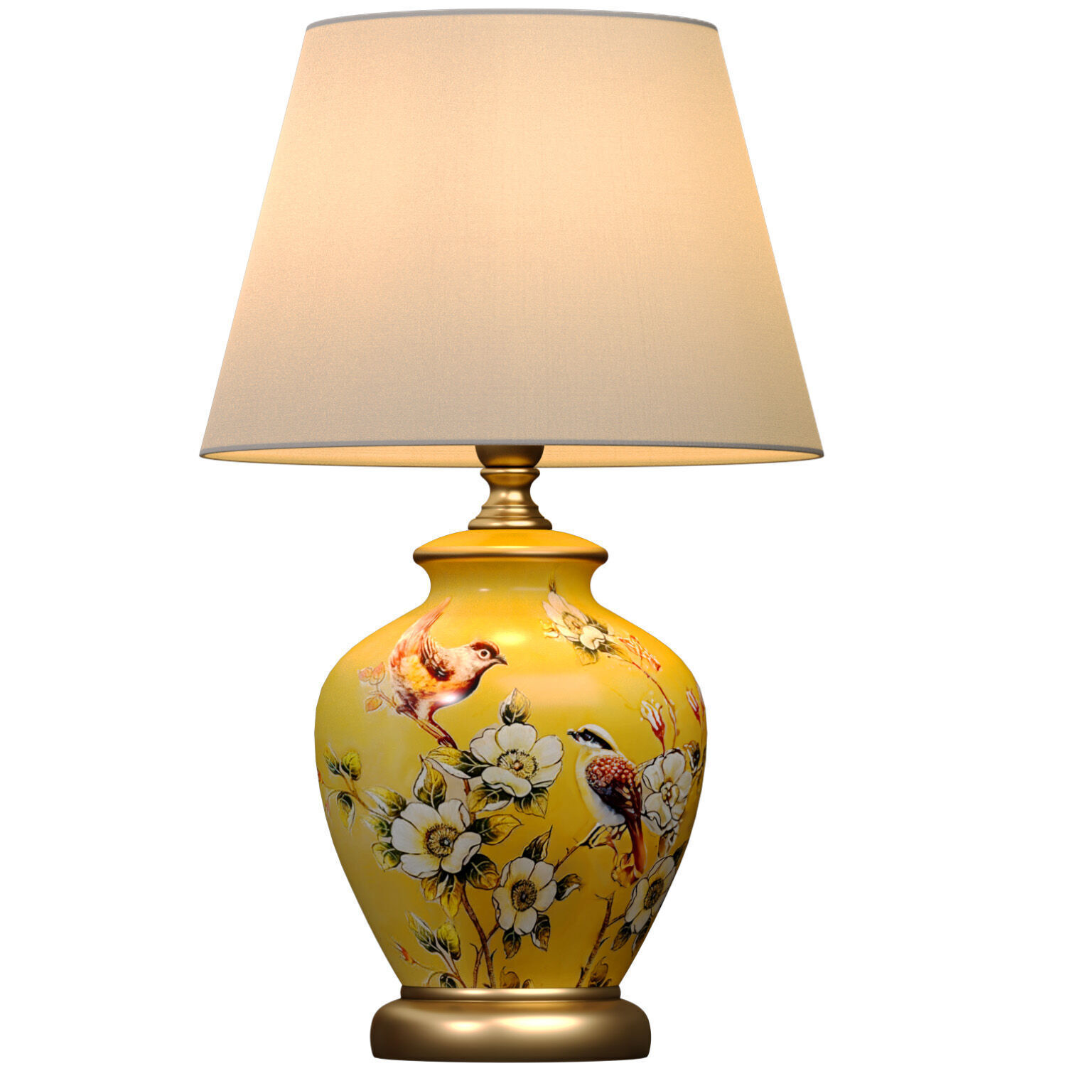 Debby Yellow Ginger Jar ceramic table lamp flower birds pattern 3D model_1