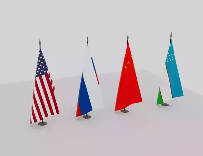 Flags of USA Russia China Uzbekistan 