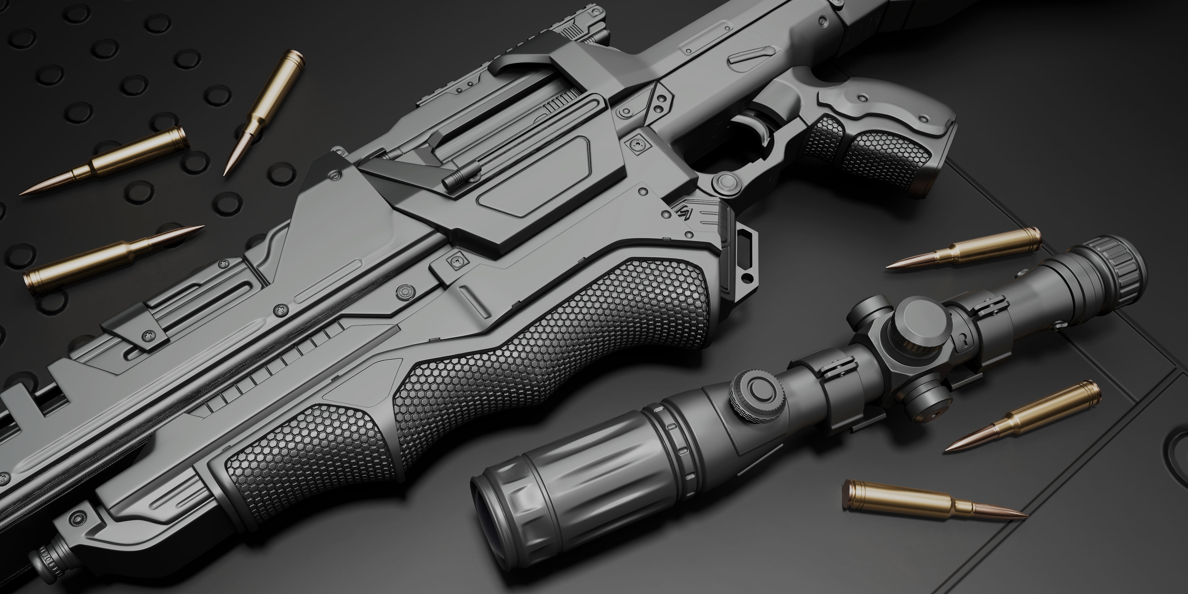 Sci-fi Gun Low-poly 3D model_9
