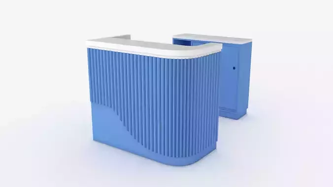 small reception blue desk with back unit