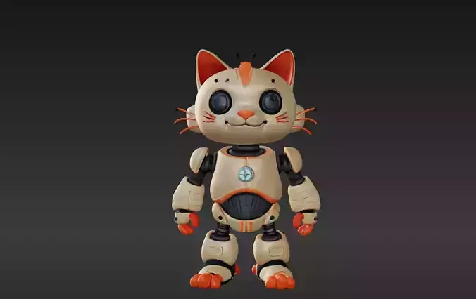 3D Model of Cute Robo Cat - Animated and Printable 3D model