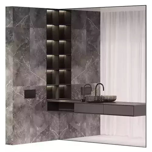 Dark Bathroom Furniture with Mirror Wall