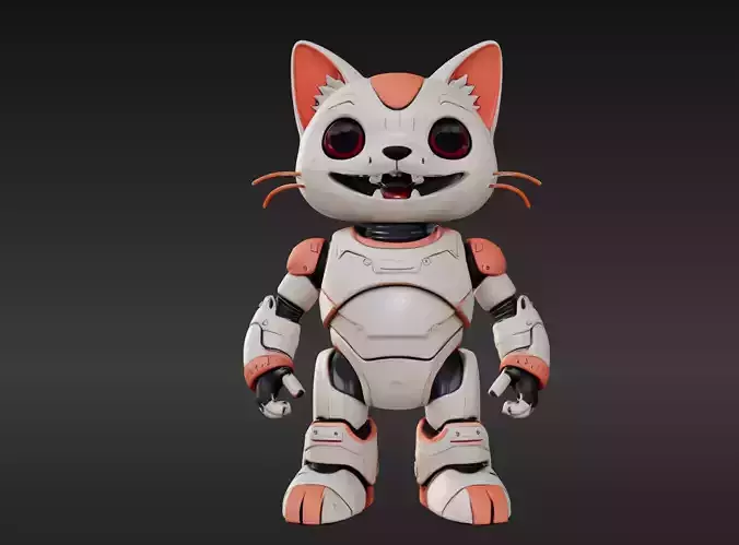 3D Model of Cute Robo Cat - Animated and Printable 3D model