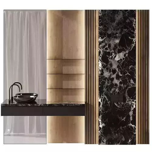 Dark Bathroom Furniture with Marble Wall and Backlight Low-poly 3D model