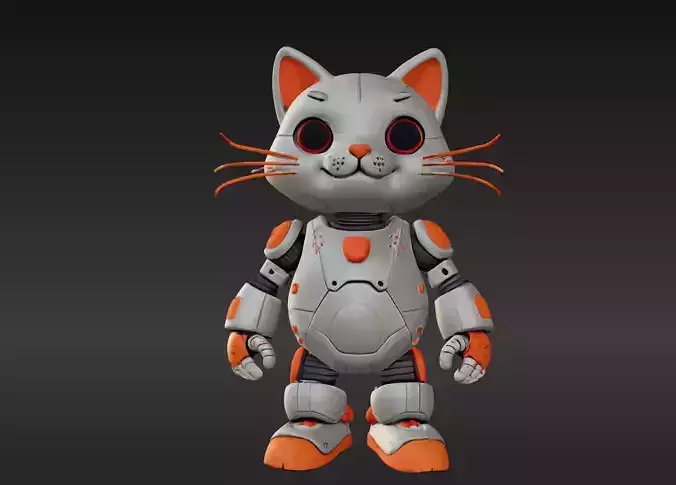 3D Model of Cute Robo Cat - Animated and Printable 3D model