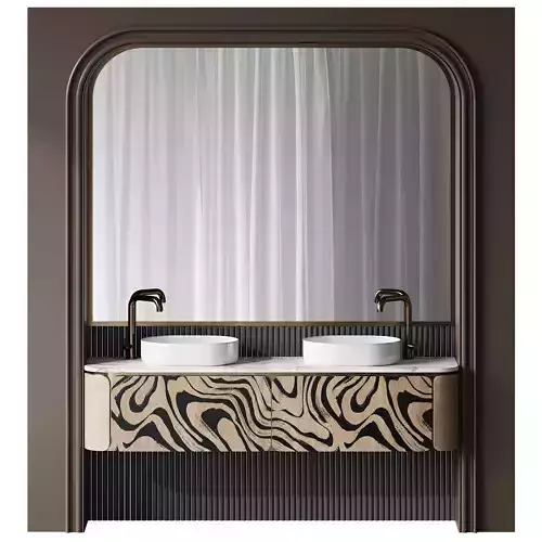 Bathroom Furniture with Big Arc Mirror and Rounded Cabinet