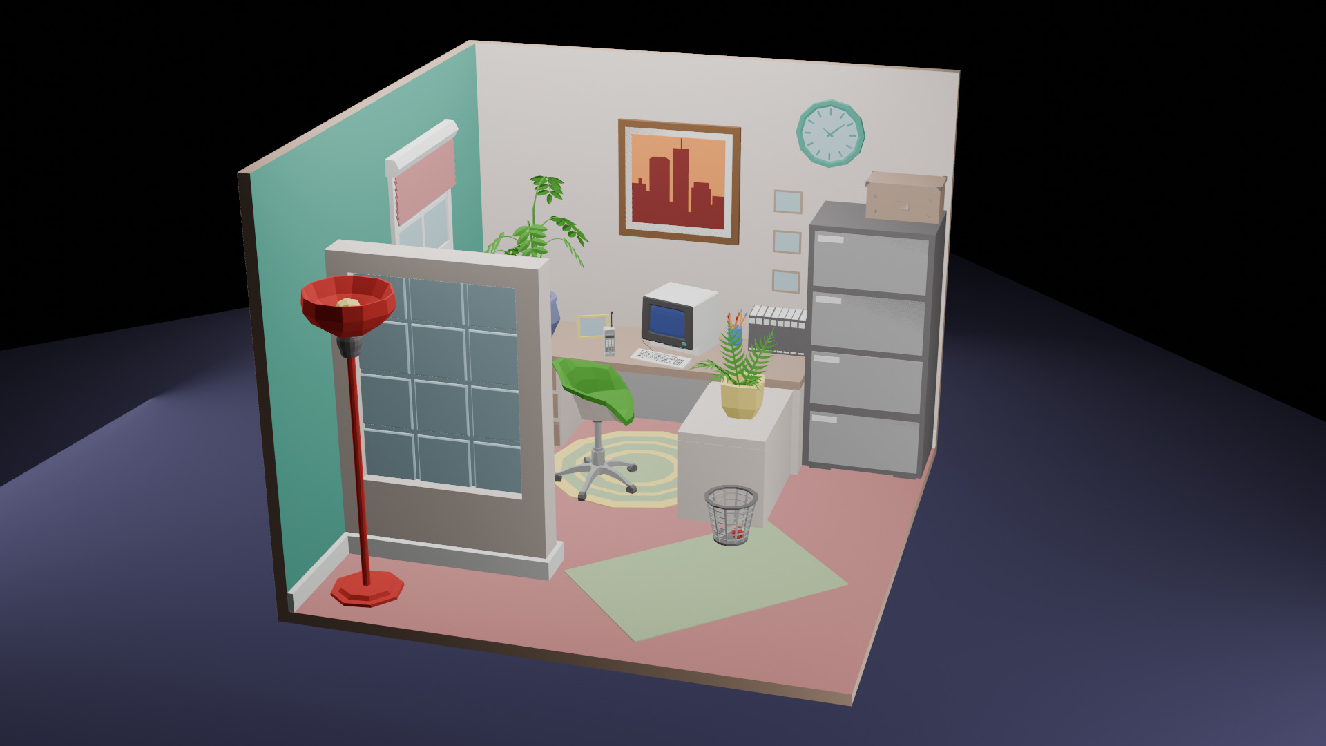 Low-Poly Office Cubicle Interior Scene 3D Model Low-poly 3D model_1