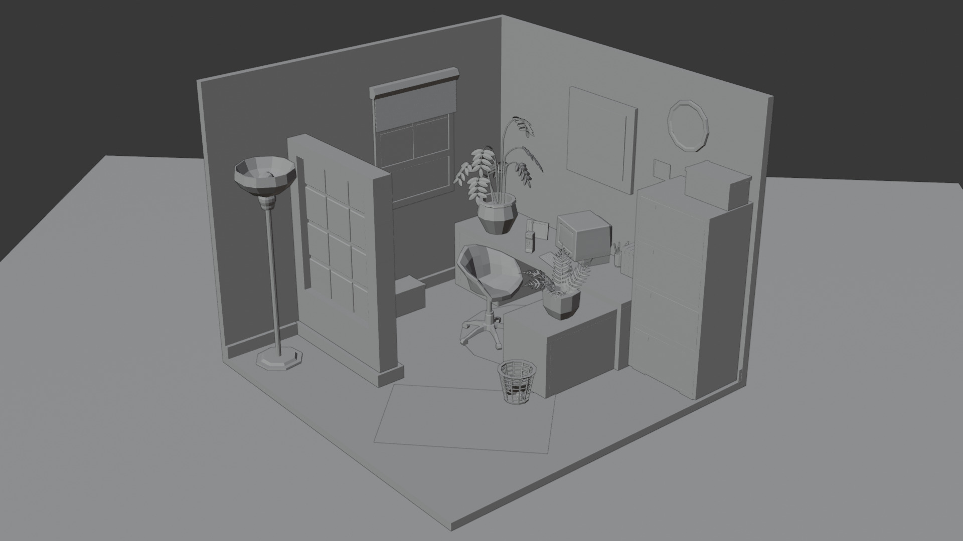 Low-Poly Office Cubicle Interior Scene 3D Model Low-poly 3D model_4