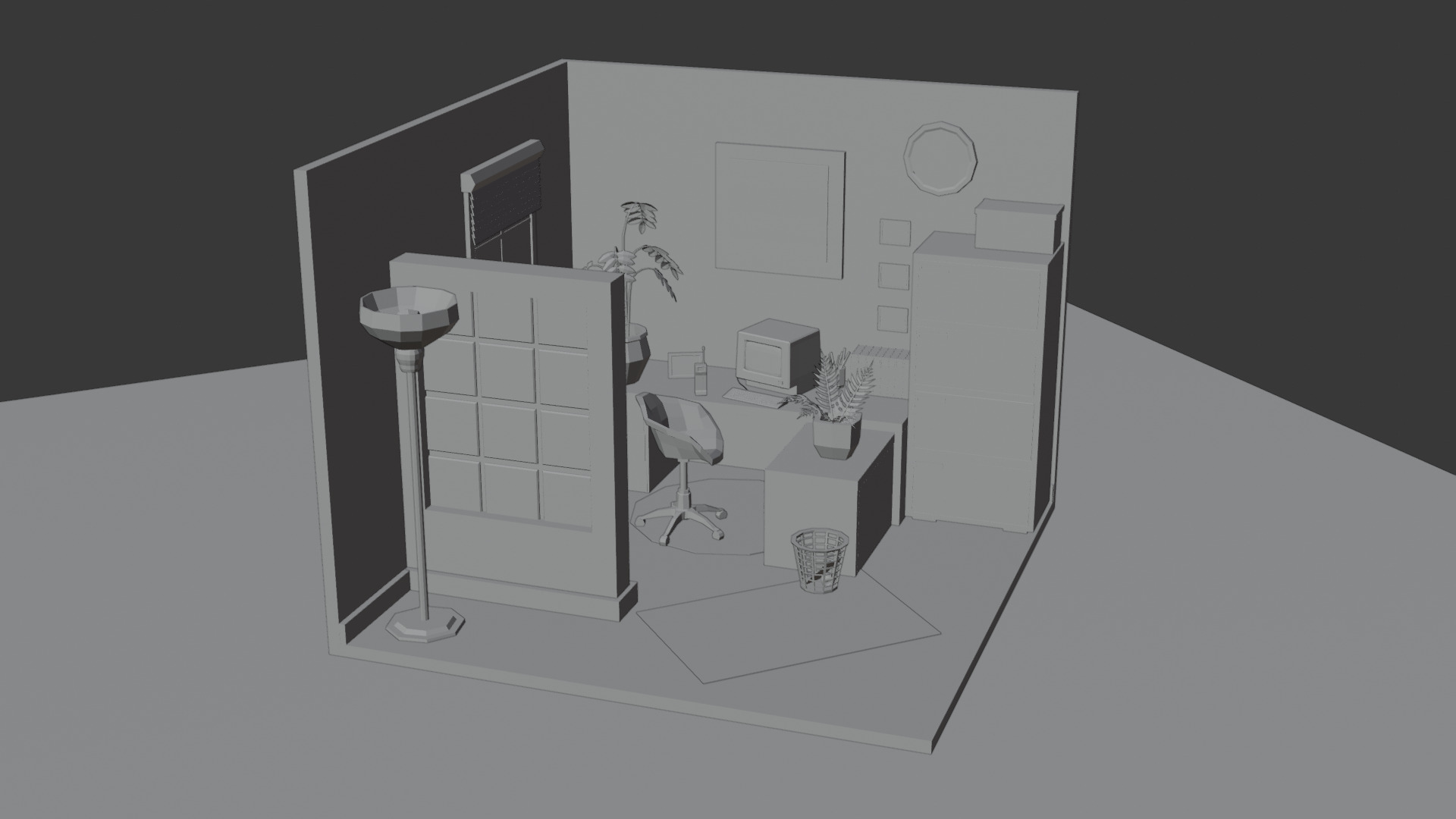 Low-Poly Office Cubicle Interior Scene 3D Model Low-poly 3D model_5