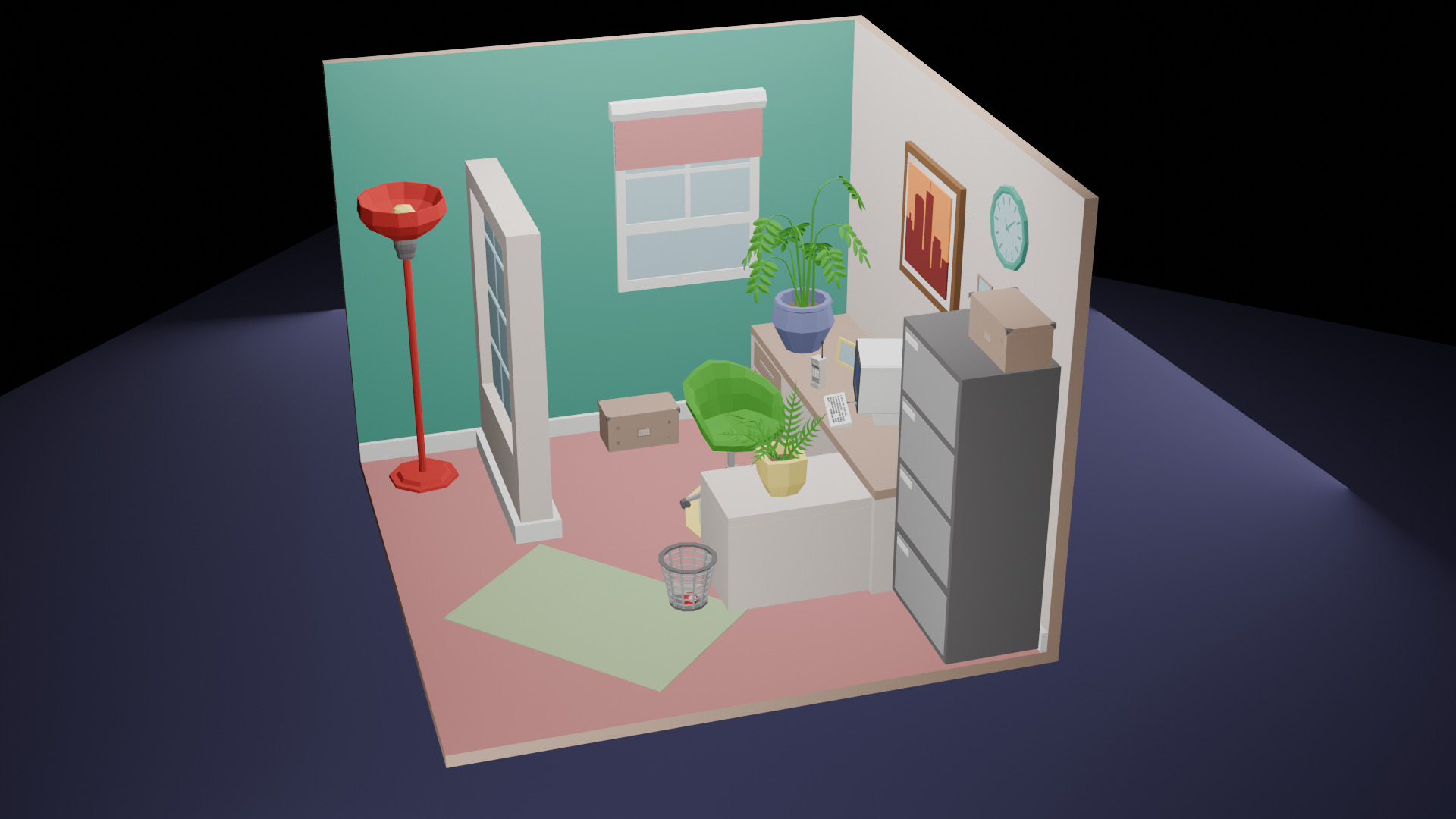 Low-Poly Office Cubicle Interior Scene 3D Model Low-poly 3D model_2