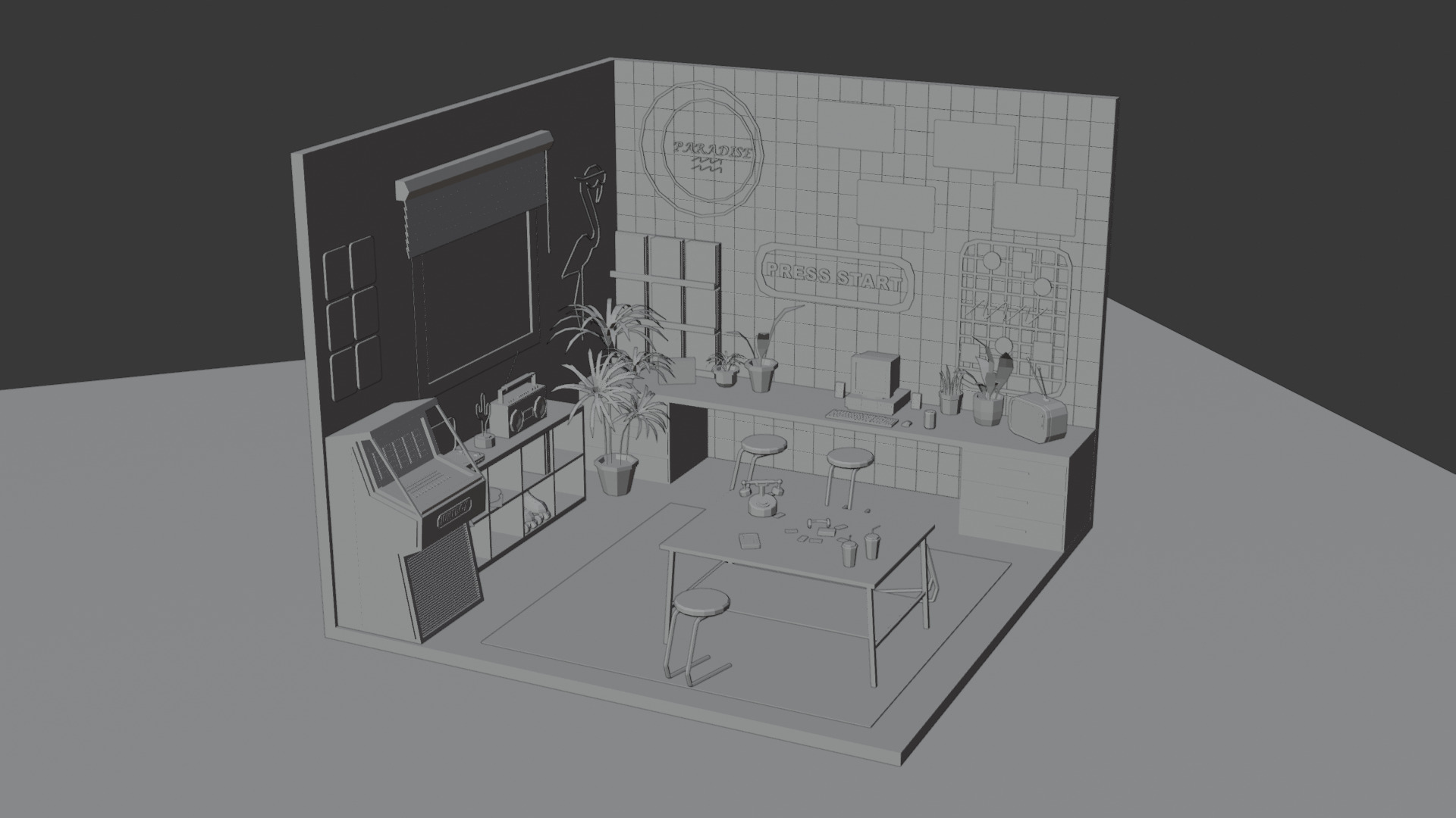 Low-Poly Retro Office Interior Scene 3D Model Low-poly 3D model_5