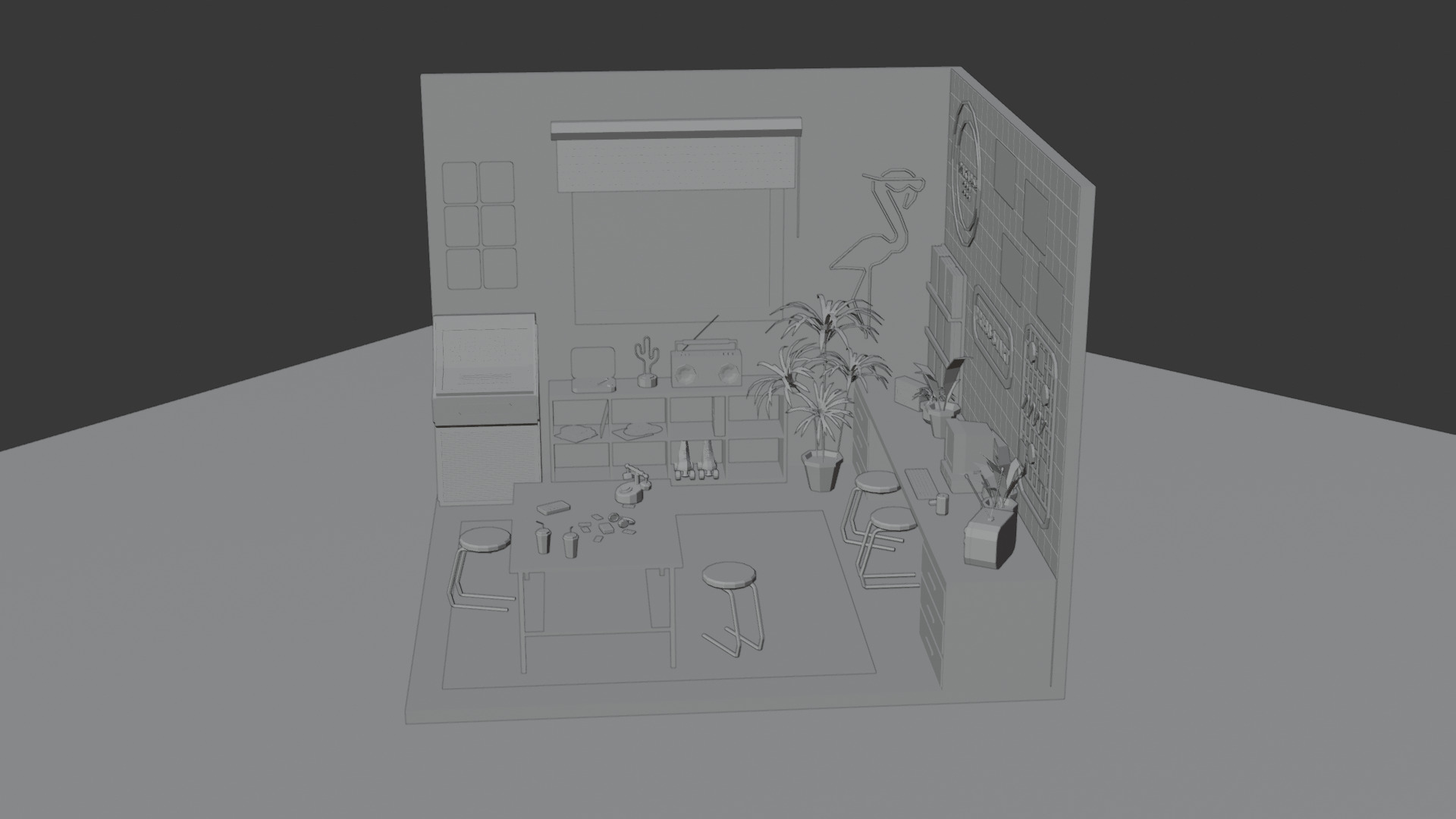 Low-Poly Retro Office Interior Scene 3D Model Low-poly 3D model_6