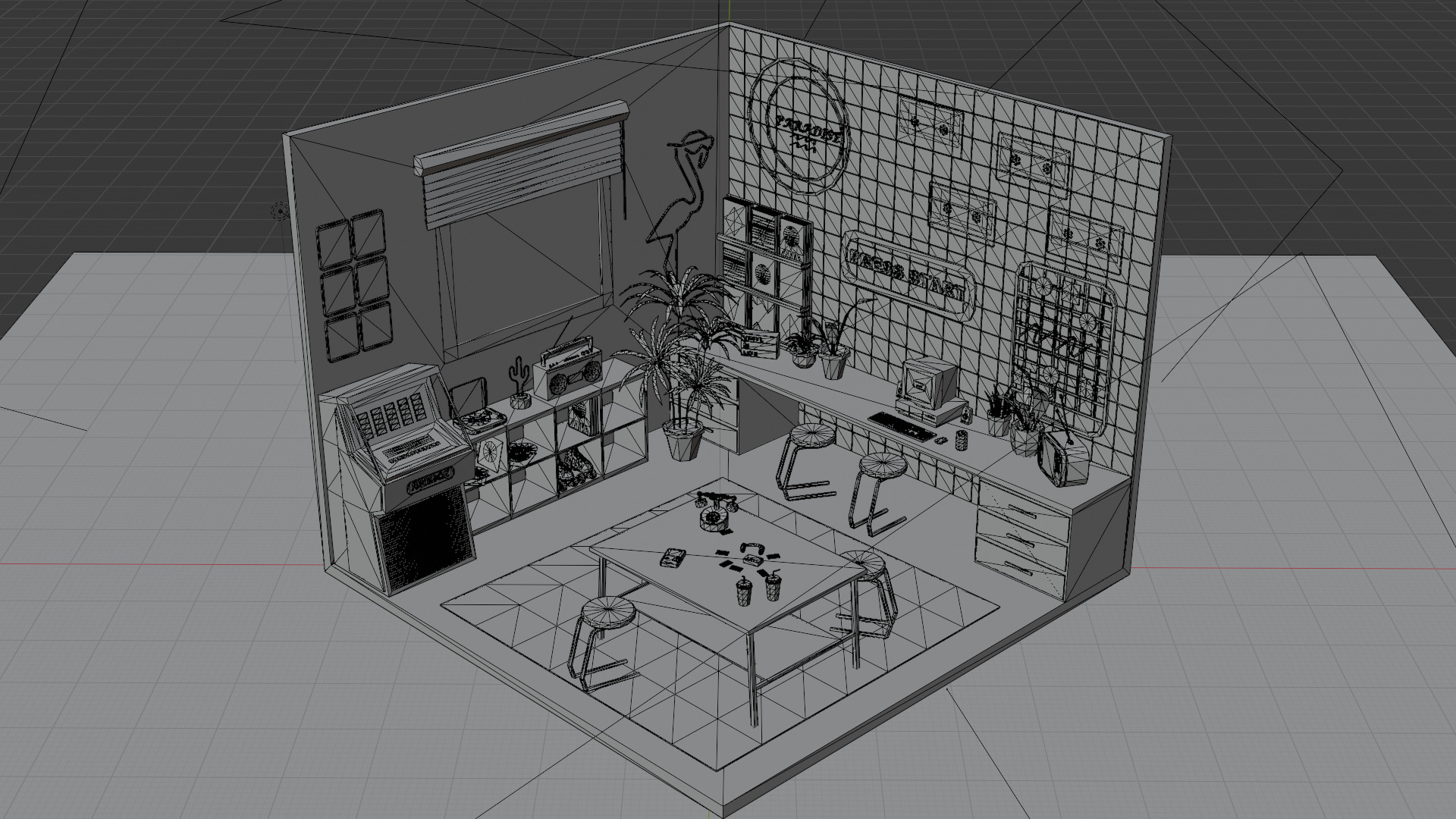 Low-Poly Retro Office Interior Scene 3D Model Low-poly 3D model_7