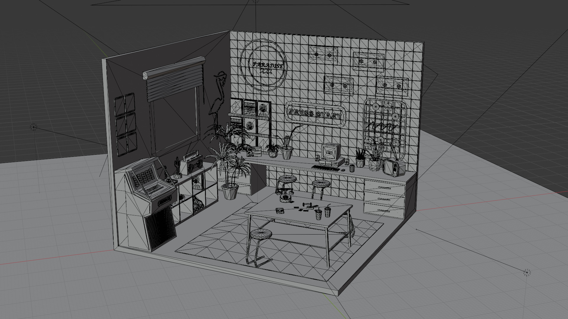 Low-Poly Retro Office Interior Scene 3D Model Low-poly 3D model_8