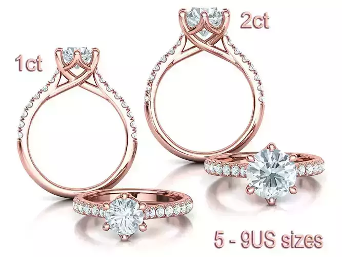 1ct 2ct Stone Trellis Solitaire Engagement  Rings 3Dmodels  3D Model Collection