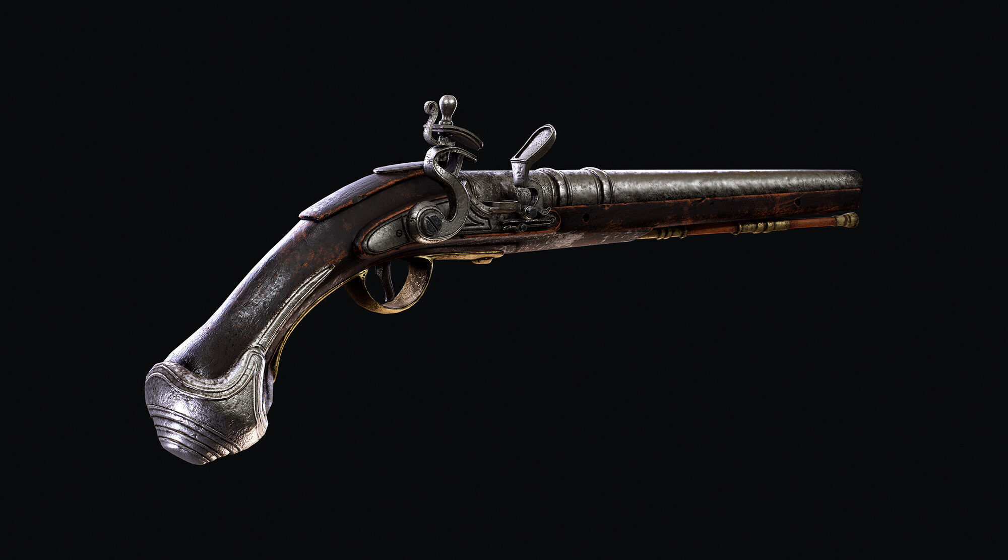 Flintlock Pistol Low-poly 3D model_3