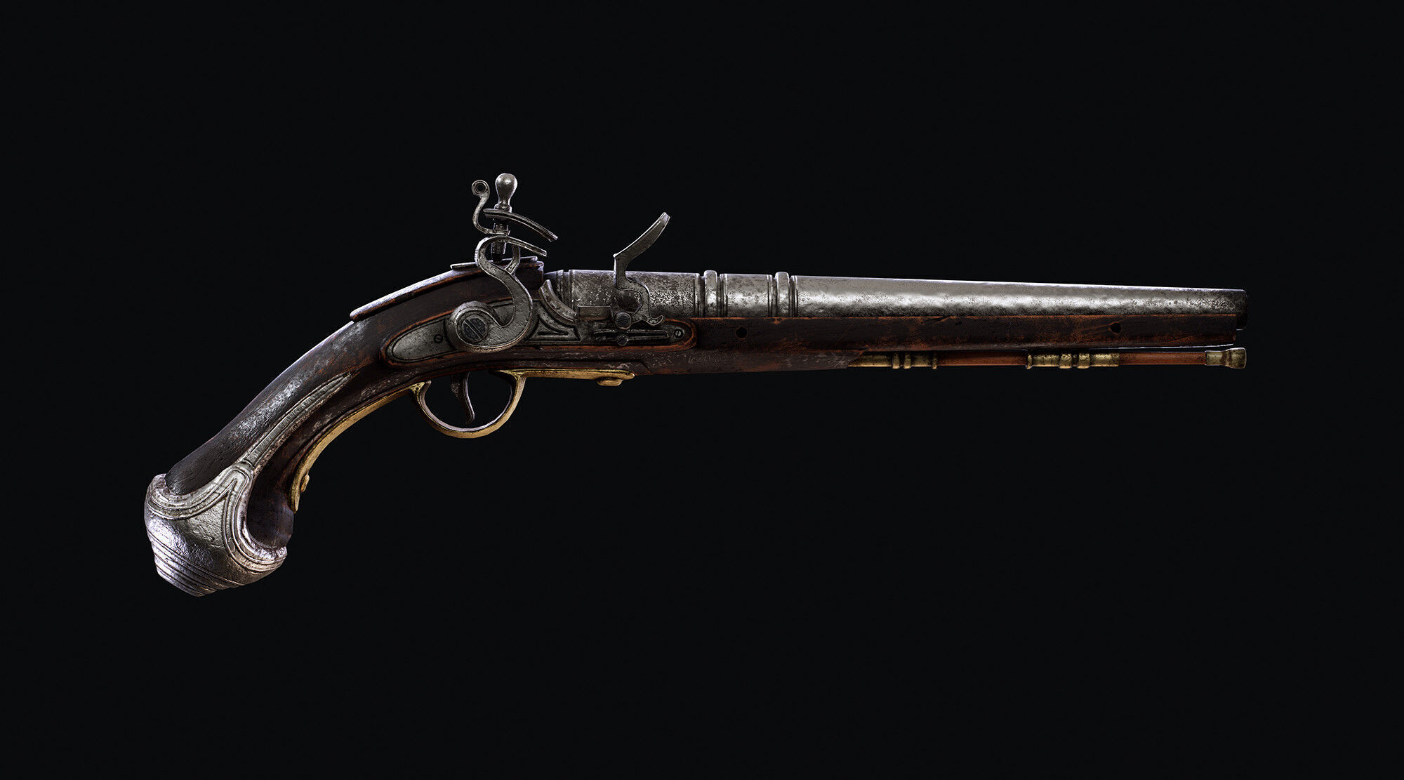 Flintlock Pistol Low-poly 3D model_2