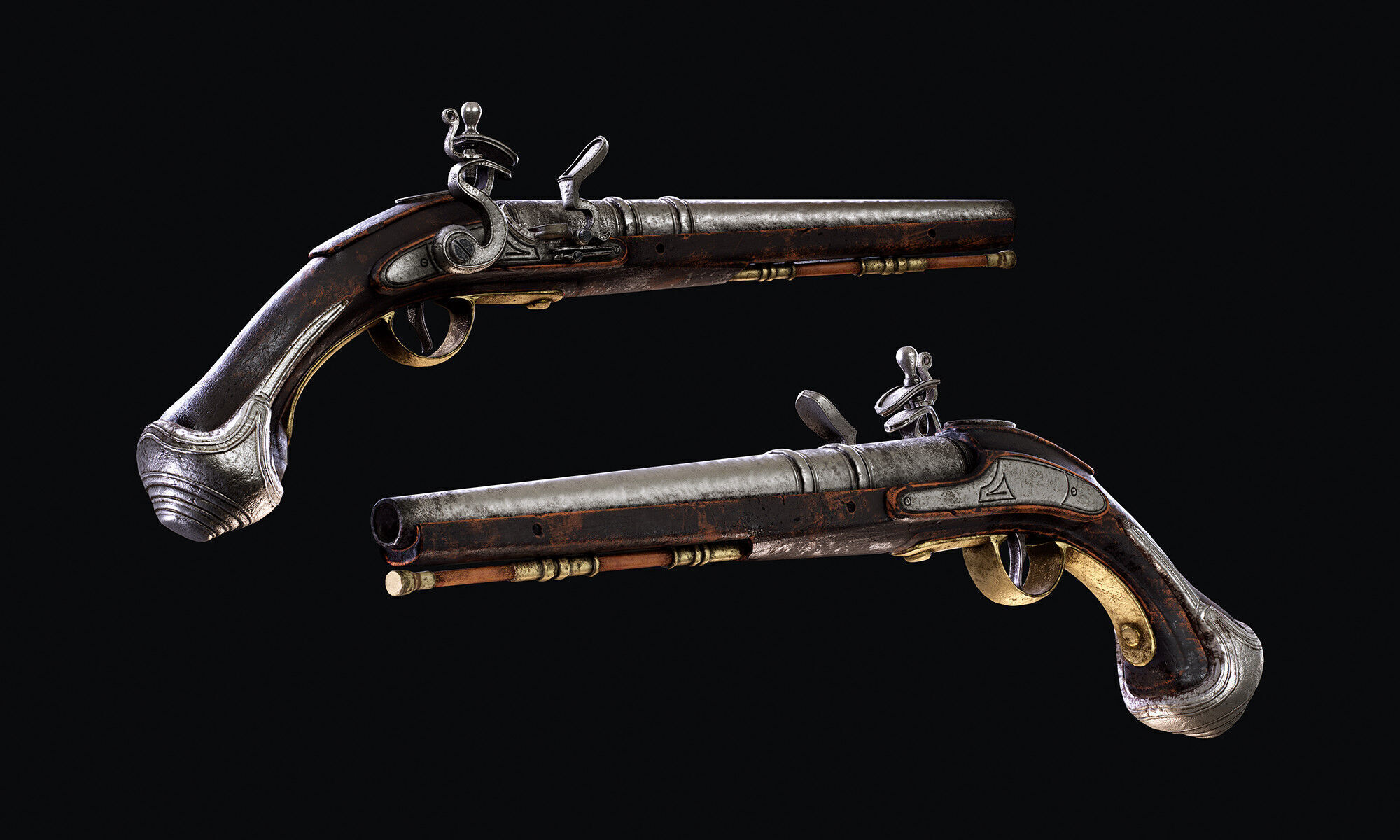 Flintlock Pistol Low-poly 3D model_8