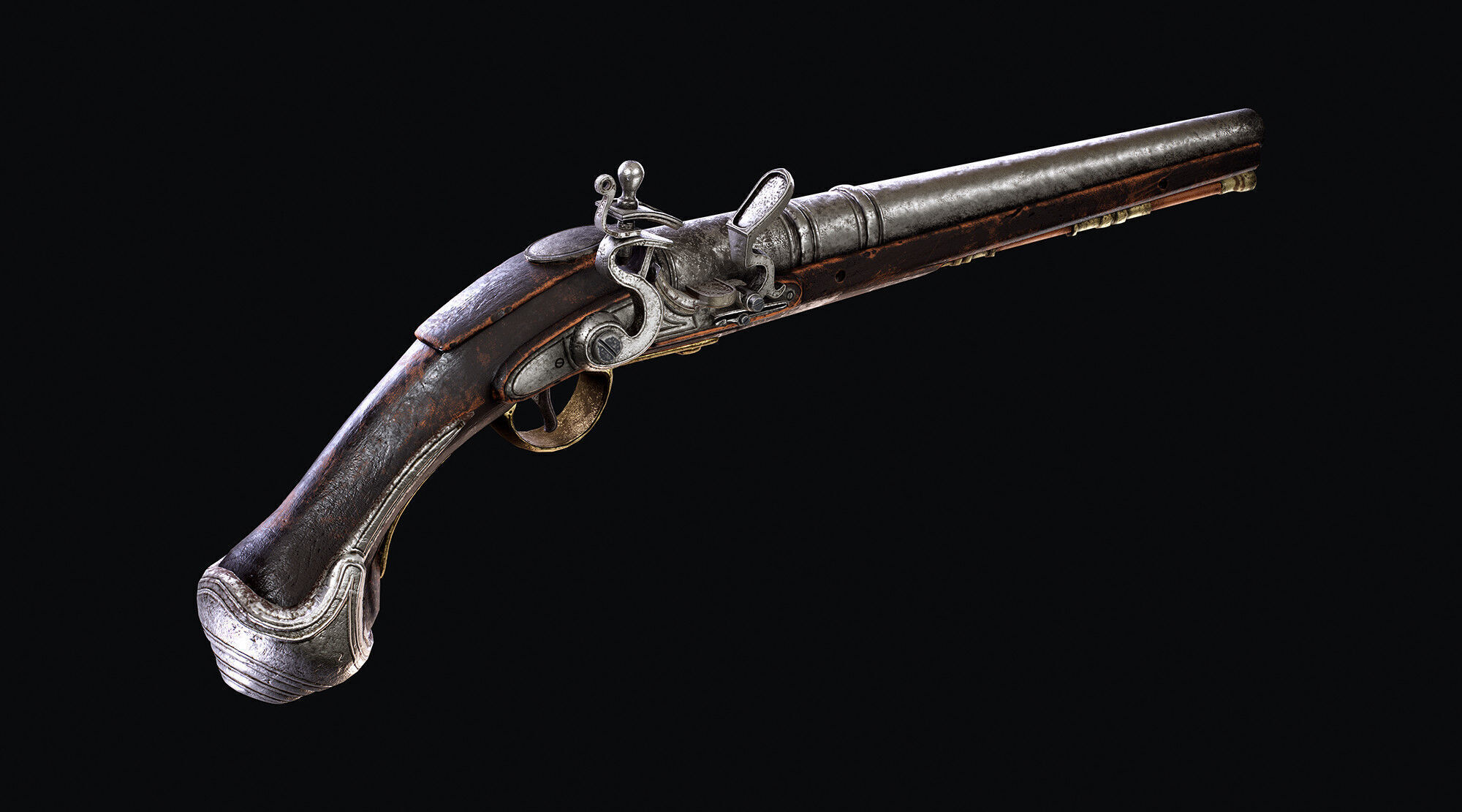 Flintlock Pistol Low-poly 3D model_4