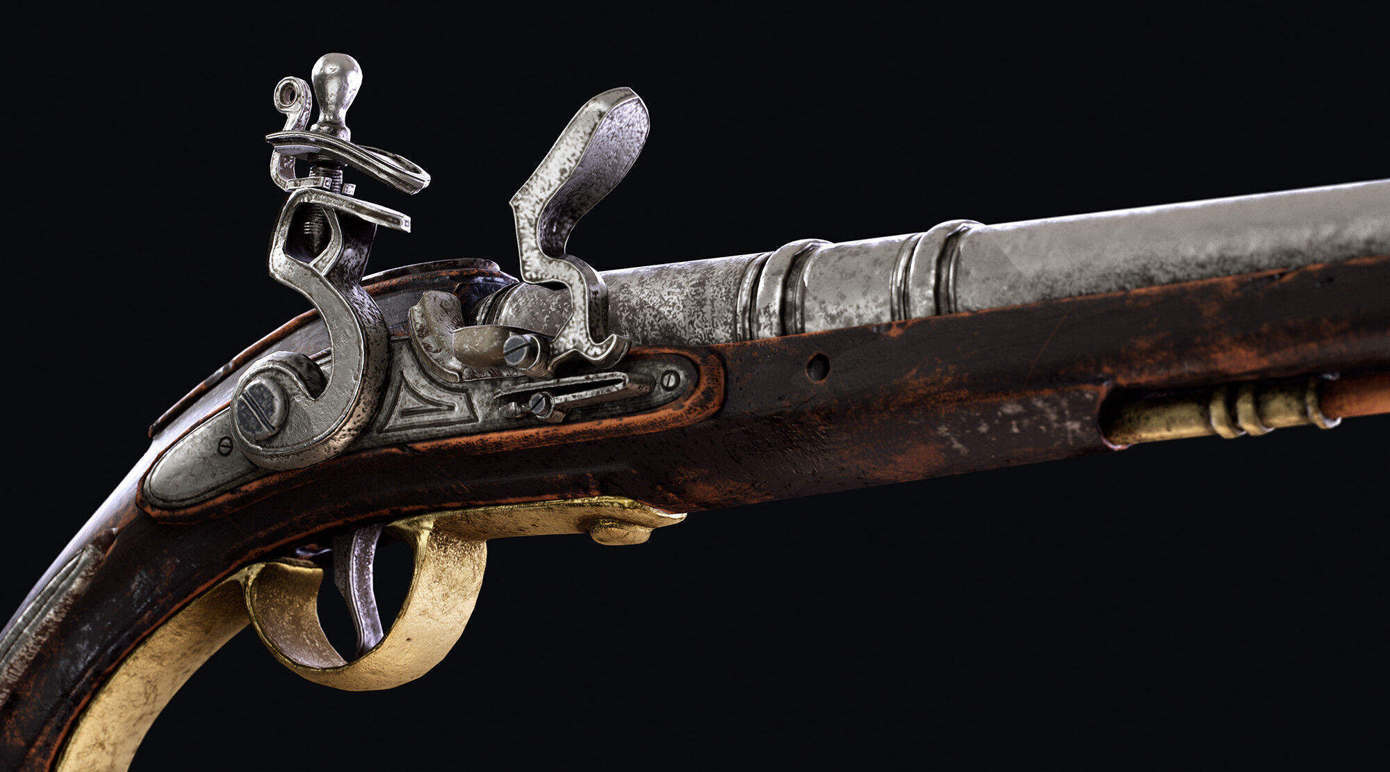 Flintlock Pistol Low-poly 3D model_7