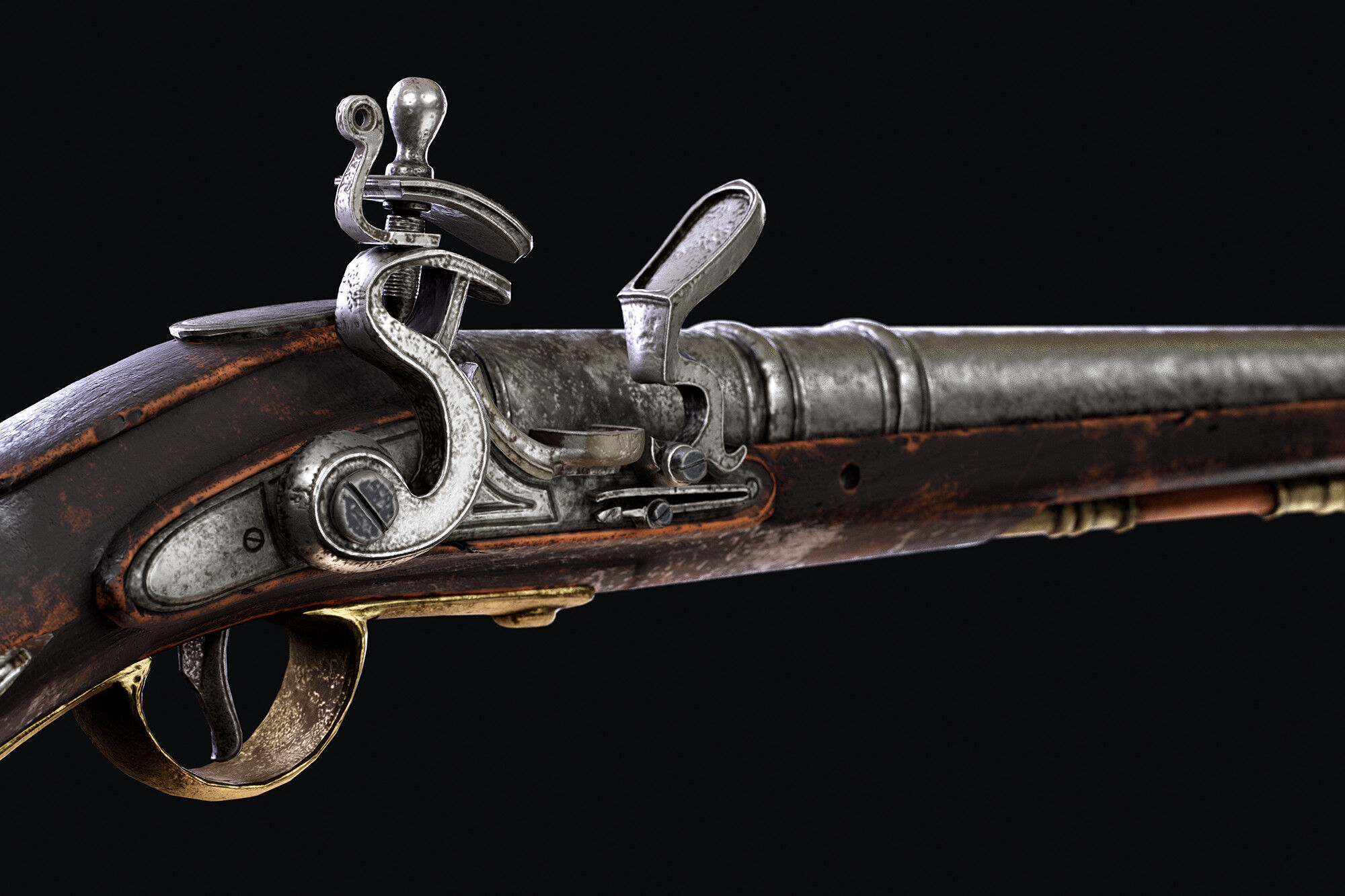 Flintlock Pistol Low-poly 3D model_5