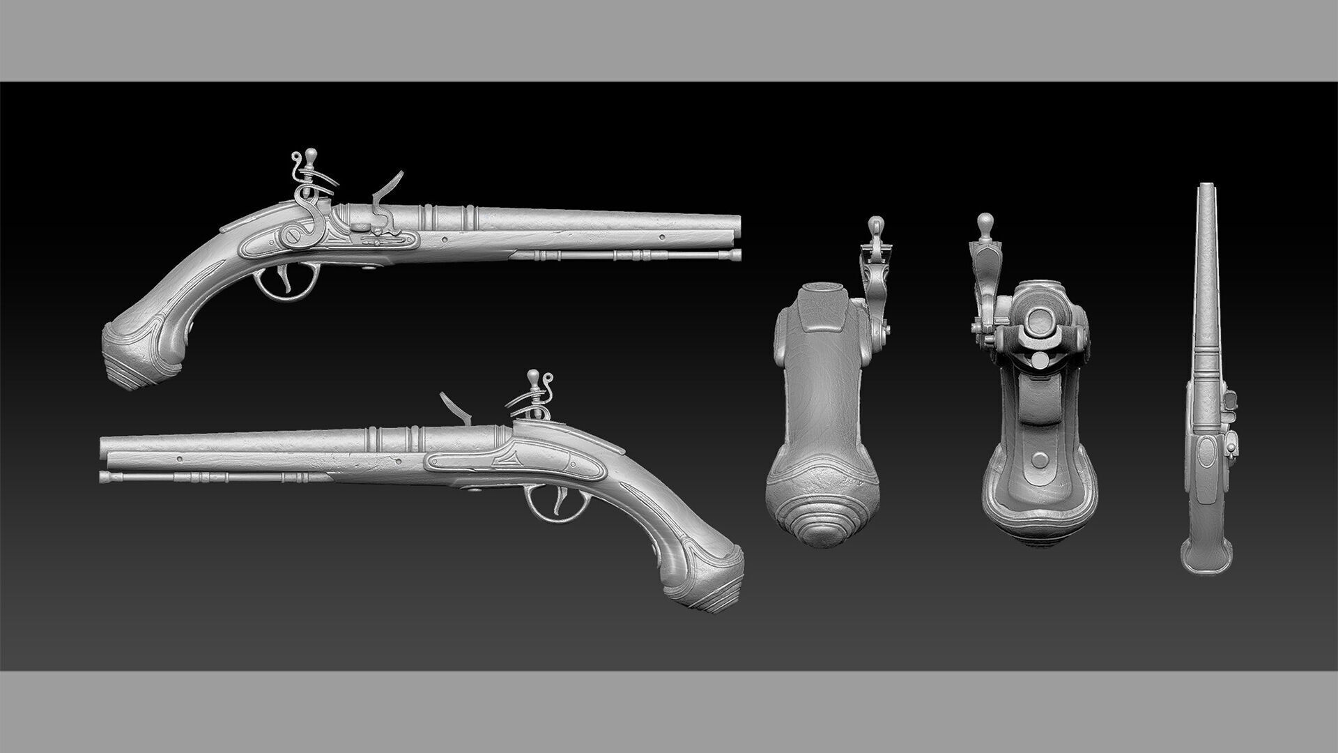Flintlock Pistol Low-poly 3D model_10