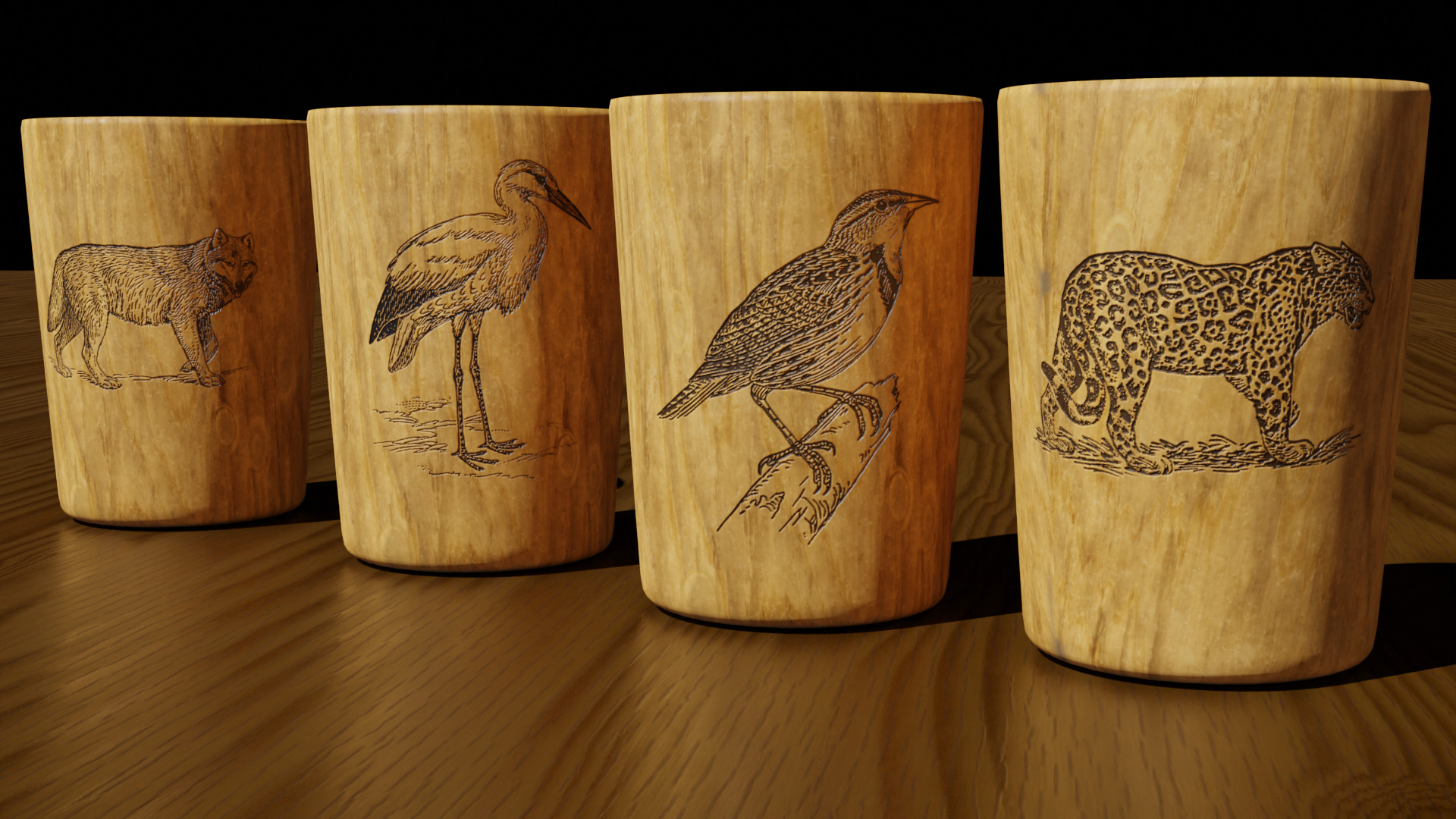 Wooden Cups for Animals Low-poly 3D model_1