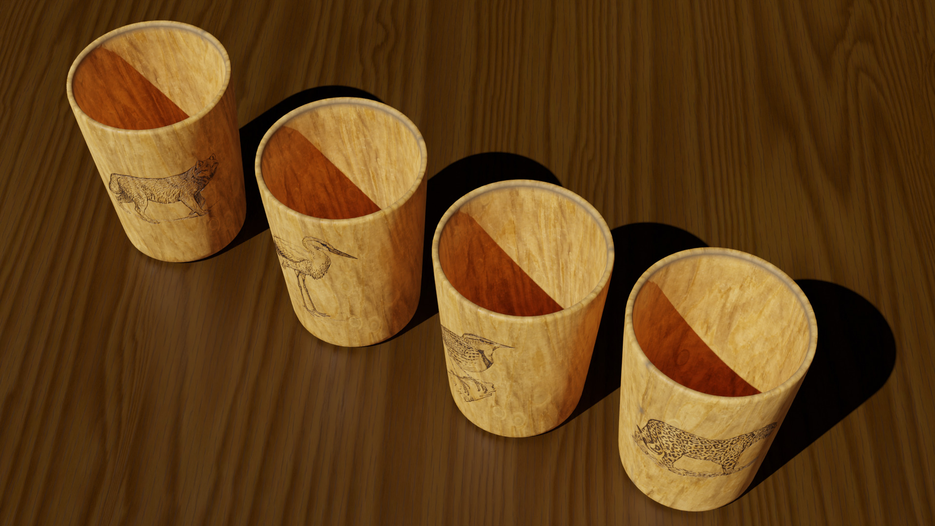 Wooden Cups for Animals Low-poly 3D model_2