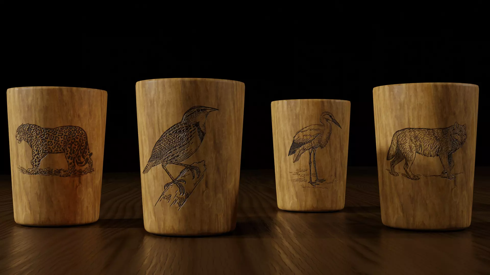 Wooden Cups for Animals Low-poly 3D model_0