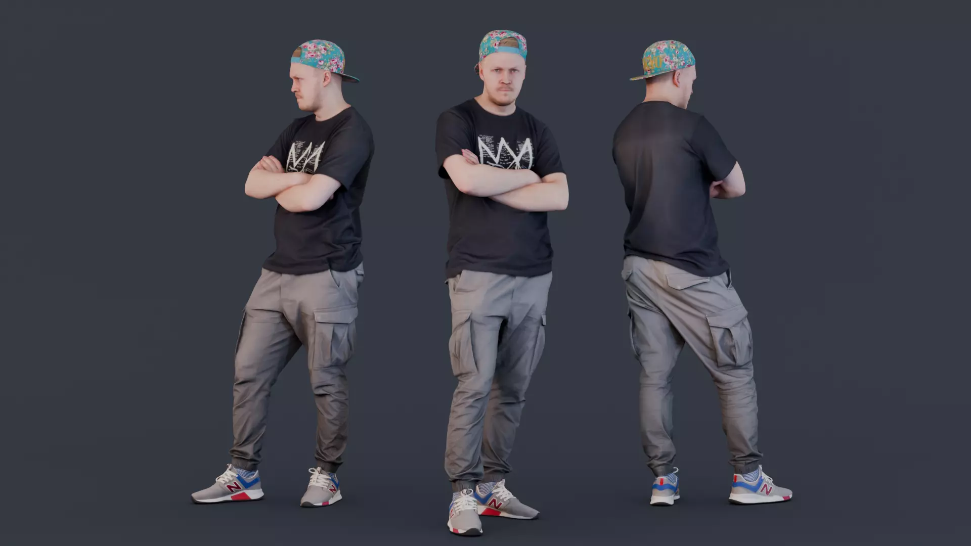 Casual Guy in a Colorful Cap 3D model_0