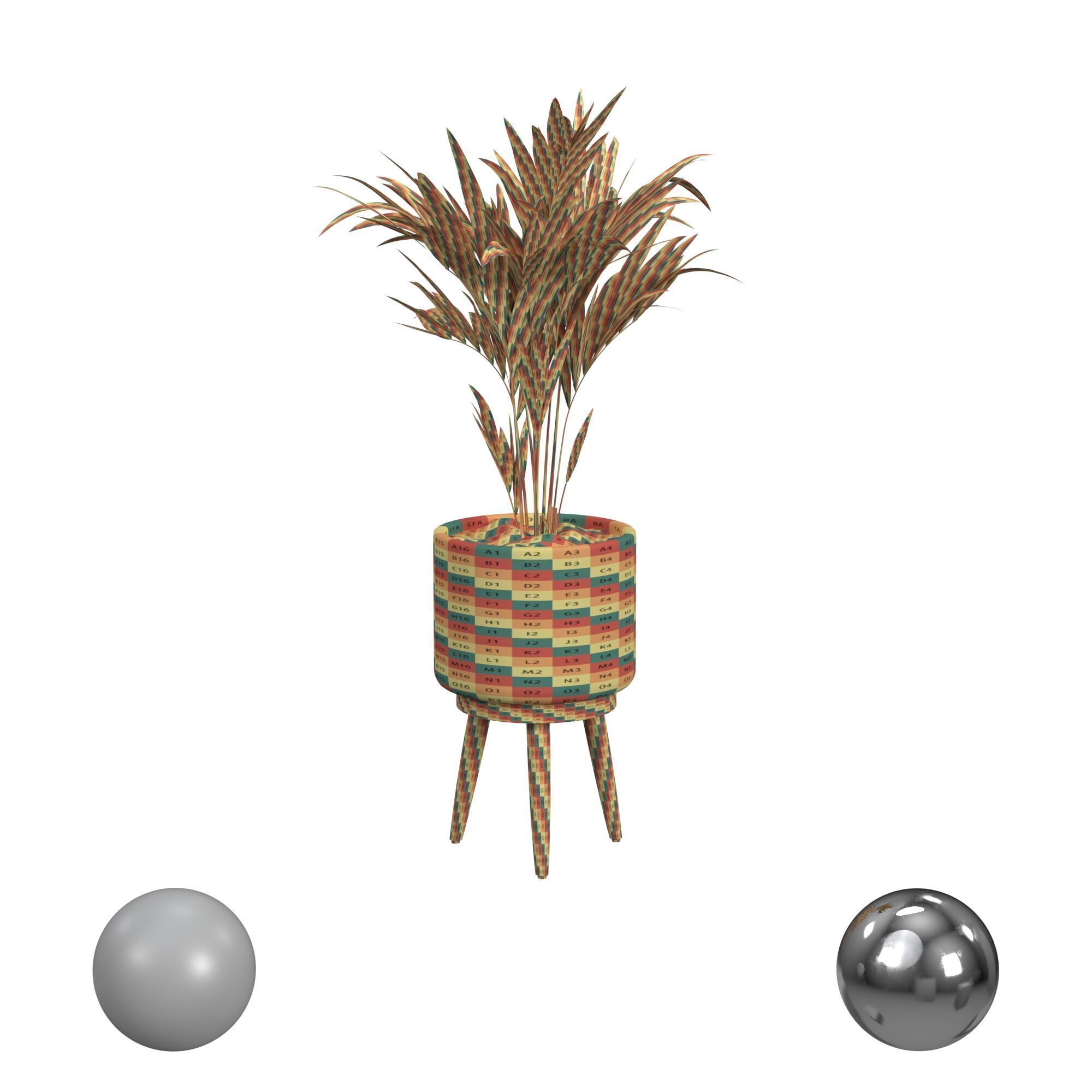 Decorative Palm in a Basket Small 3D model_2