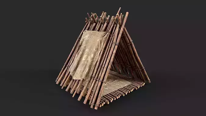 Primitive Wood and Fabric Tent Shelter 1