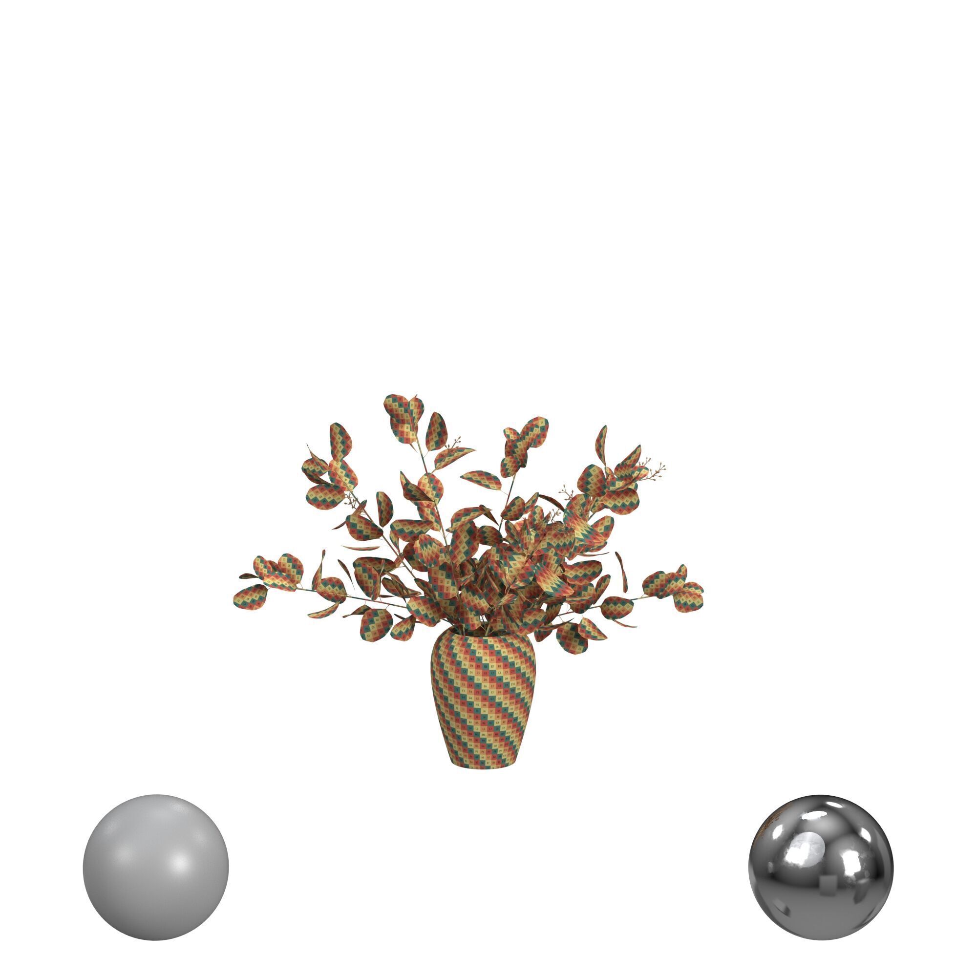 Bouquet of Eucalyptus in White Vase 3D model_2