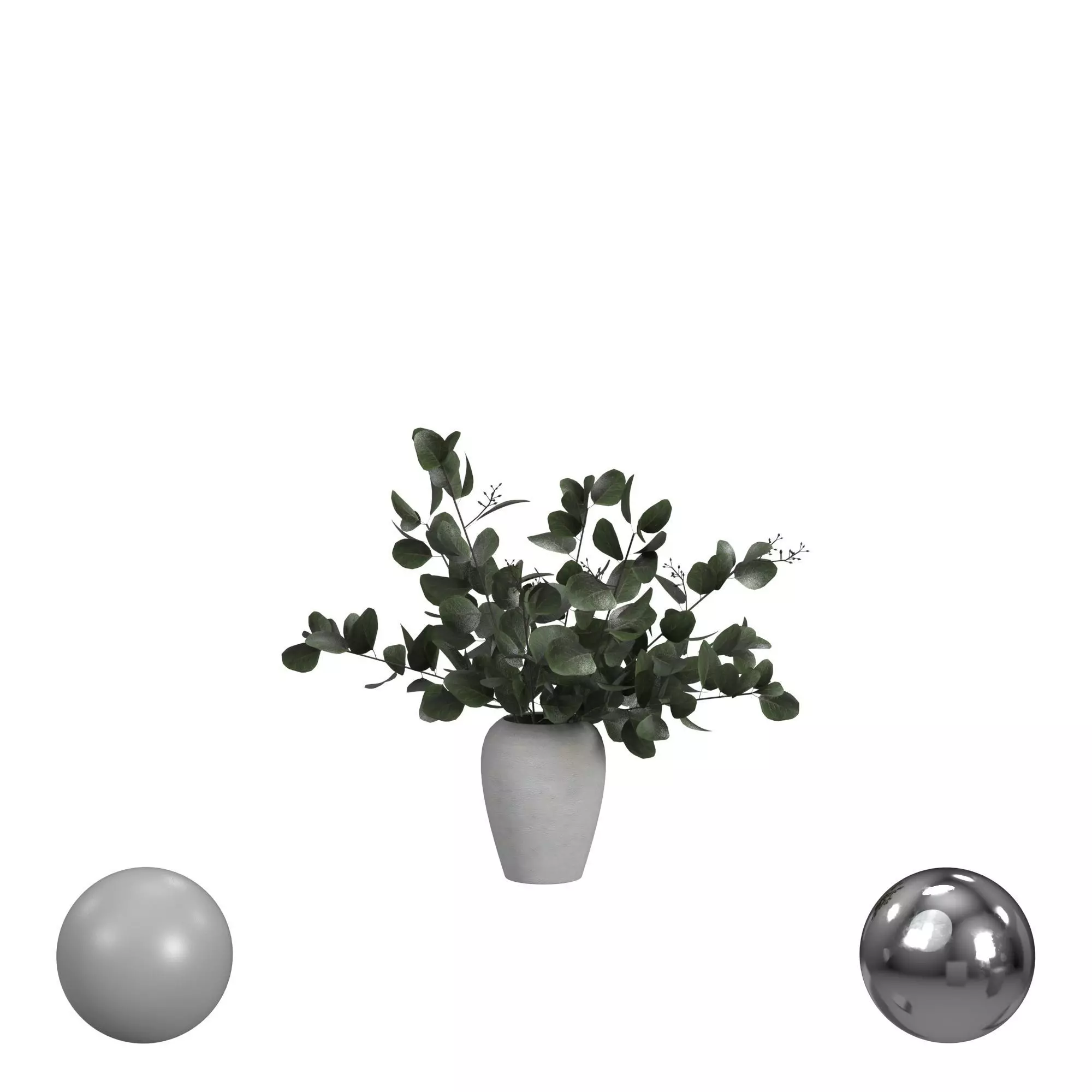 Bouquet of Eucalyptus in White Vase 3D model_0