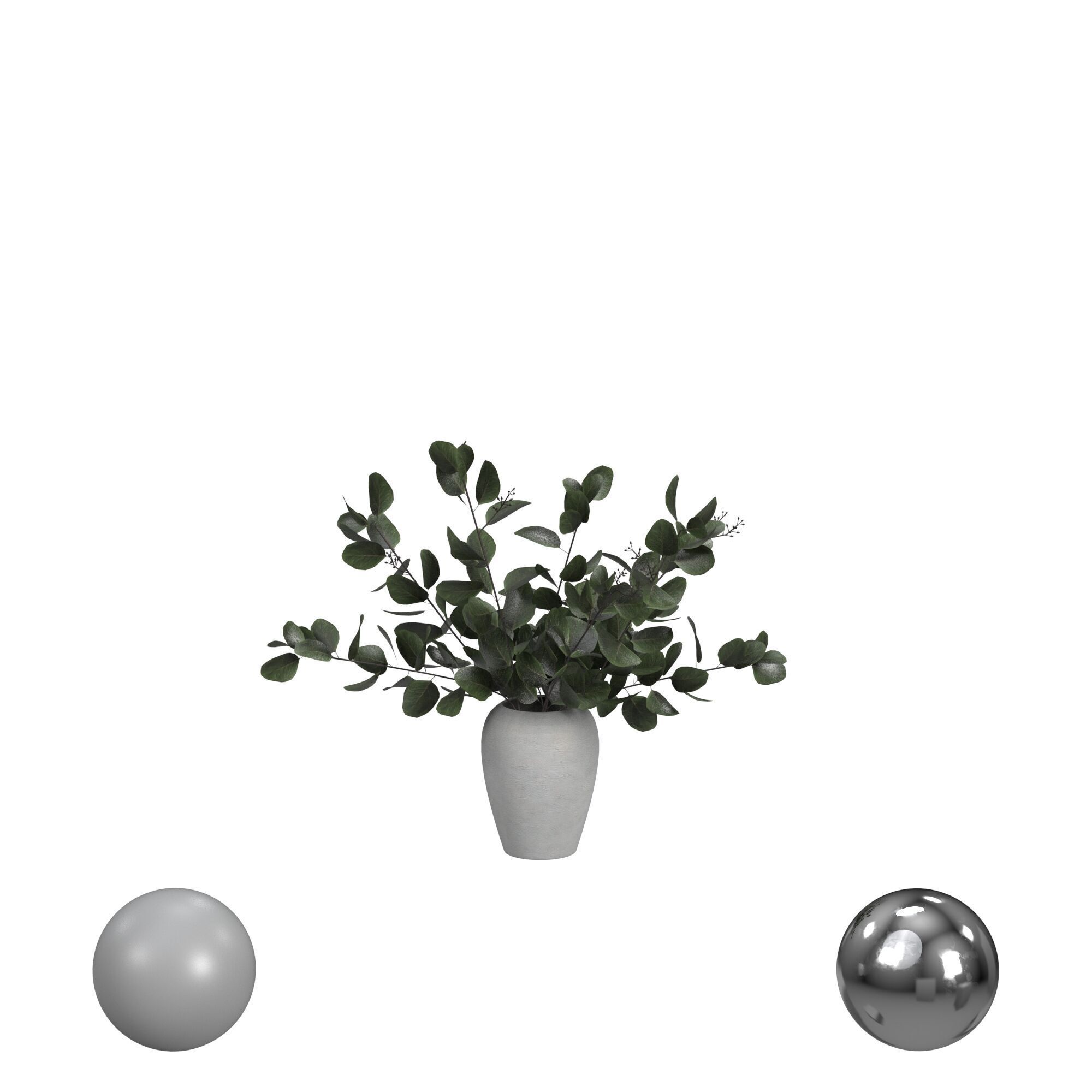 Bouquet of Eucalyptus in White Vase 3D model_1