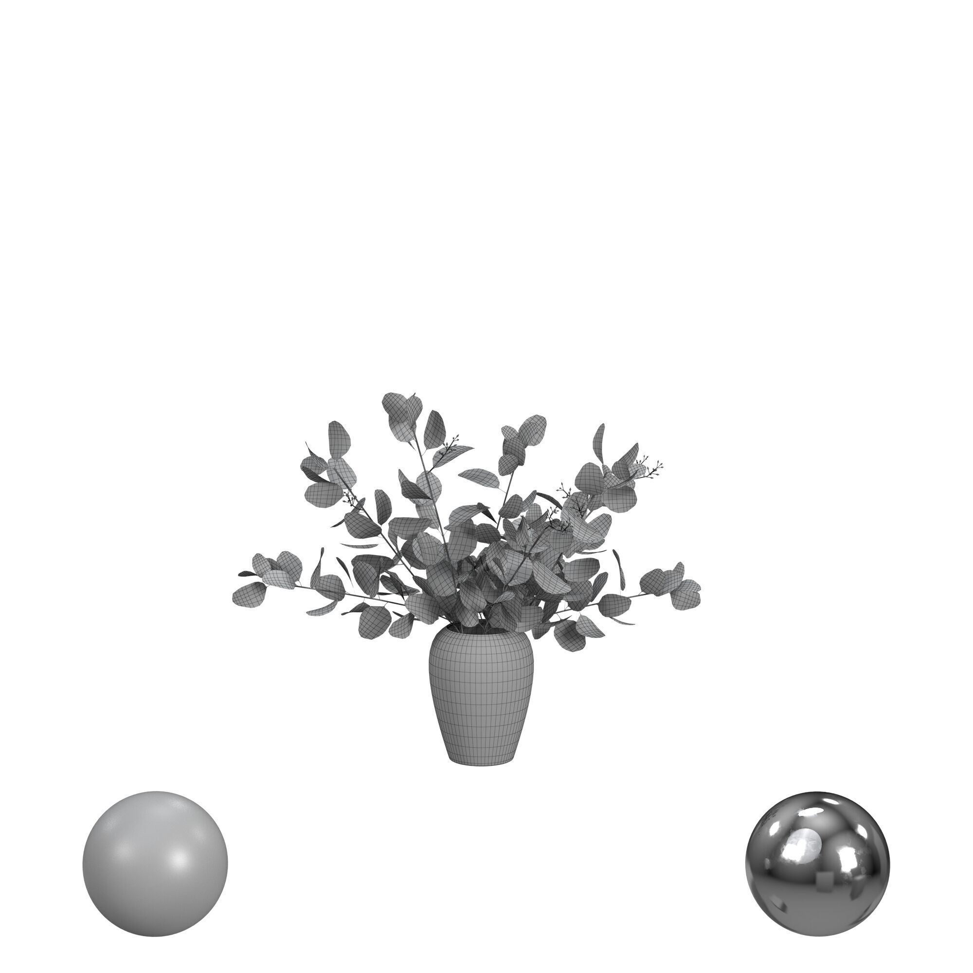 Bouquet of Eucalyptus in White Vase 3D model_3