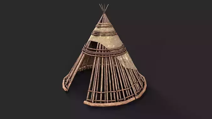 Primitive Wood and Fabric Tent Shelter 2