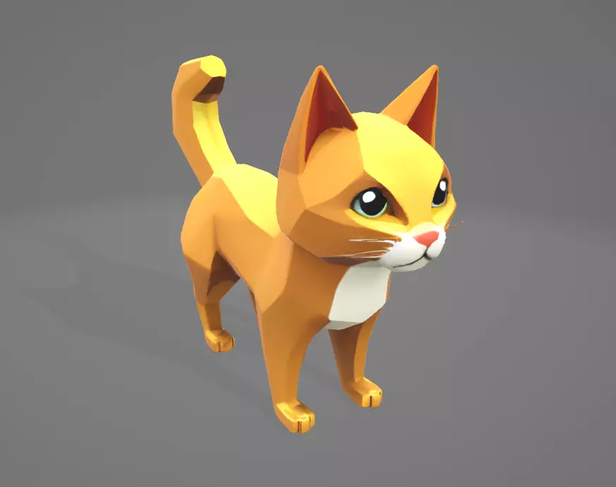 Low Poly Stylized Cat 3D Model - Exaggerated Features Low-poly 3D model_0