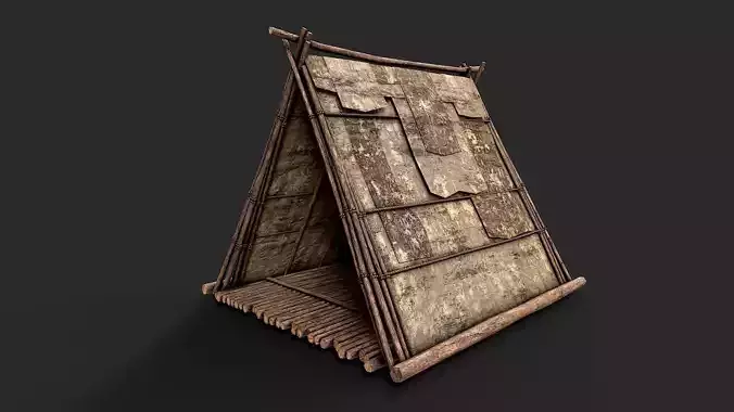 Primitive Wood and Fabric Tent Shelter 6