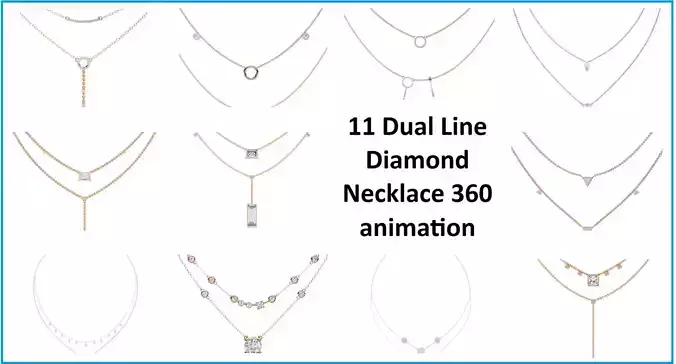 11 Dual Line Diamond Necklace 360 animation renders 3dm stl 3D Model Collection